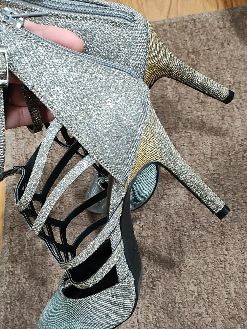 Fioni Silver Glitter Lattice Strappy Pointed Stiletto Heels - Picture 4 of 11